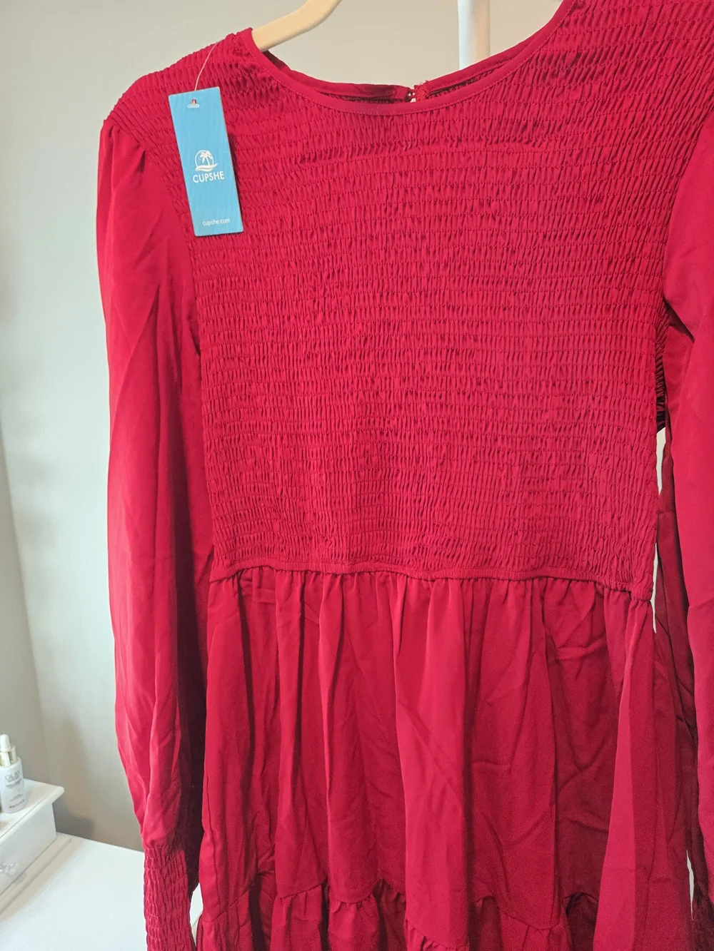 Cupshe Red Long-Sleeve Smocked Tiered Dress
